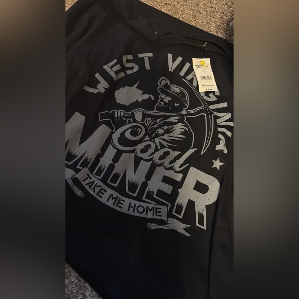 Black Graphic Tee with Coal Miner Design